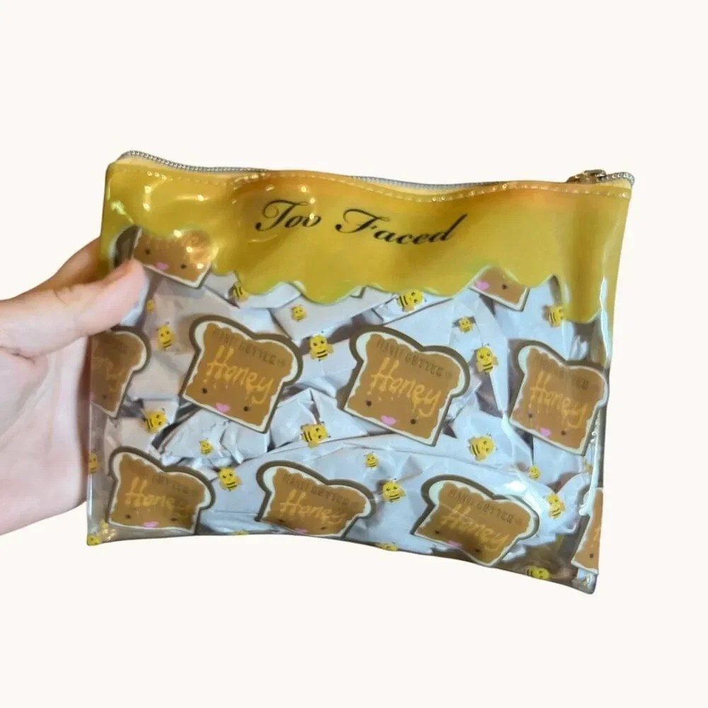 Too Faced Peanut Butter & Honey Cosmetic Makeup Bag Yellow 6x8